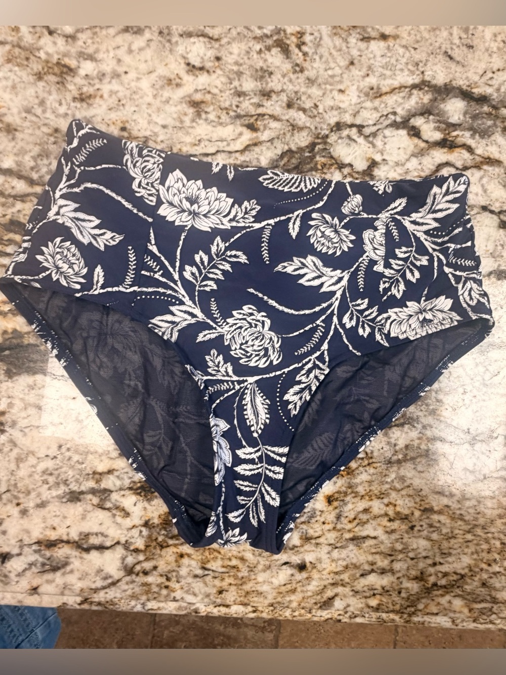 Sea Level Women’s Navy Blue Base with White Floral Pattern Bikini Bottoms